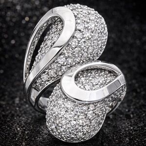 New Huge Micro Pave Set Cz Diamond statement Cocktail Dome ladies Ring Silver